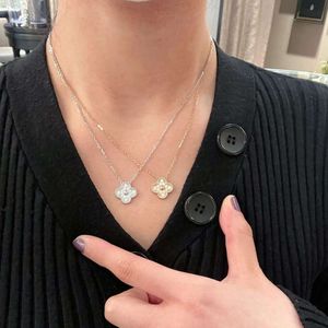 Van Necklaces Pendant Necklaces Fanjia 925 Pure Silver Full Diamond Clover Necklace Plated With 18K Gold Version Diamond Lucky Grass Collar Chain