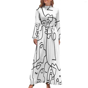 Vestidos casuais vestido de cabeça de cabeça abstrata arte kawaii maxi street estilo praia roupas de pescoço alto de pescoço