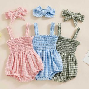 Rompers Baby Girl 2 Sommerkleider ärmellose Zigarettengürtel Jumpsuit Stirnband Setl24f