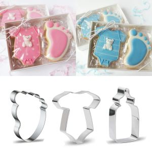 Moldes 1pc Aço inoxidável Baby Shower Cookie Molds Baby Pegada Camiseta Biscoit Cutter Moldes para Baby Shower Party Diy Baking Supply