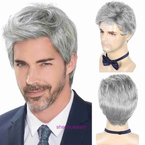 Temu Hot Buy Mens Perücke teilweise kurzes Haar Hochtemperatur Seidenchemische Faser Vollkopf Set