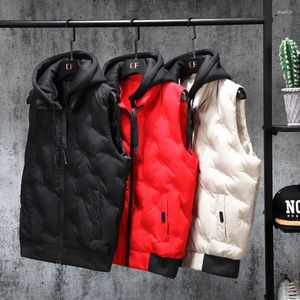 Men's Vests Hooded Vest Coats Winter Warm Thick Sleeveless Waistcoat Casual Solid Color Zipper Jackets Male High Quality B15