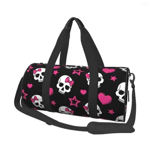 Outdoor Bags Cute Pink Bow Skull Sport Fansty Large Gym Bag Oxford Men Women Design Handbag Travel Training Novelty Fitness