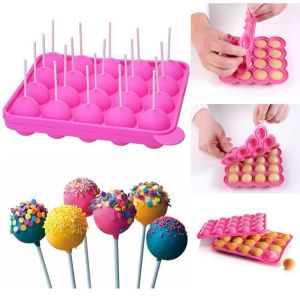 Kalıplar Yuvarlak Şeker Diy Kalıp Yeniden Kullanılabilir Yumuşak Silikon Lolipop Kalıp Tepsisi Sopa Kek Olmayan Kalıp Mutfak Pişirme Aracı 20 PCS Çubukları