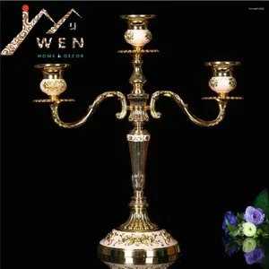 Kerzenhalter 3-Arms-Halter glänzender glänzender goldener/ silberner Herzstück Candelabra Zinklegierung Metallstöcke für Hochzeitsveranstaltungen oder Party