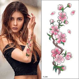 Tattoo Transfer waterproof temporary tattoos for women girls temporary tattoo sticker flower peach blossom peony rose hand sleeve tattoo water 240426