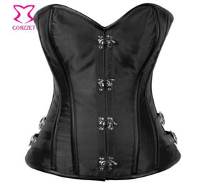 Stahlring Schnallen Schwarz Satin Gothic Korsett Top Bustier Sexy Korsett für Frauen Korselet über Bust Korsetts Burlesque Kleidung3330972