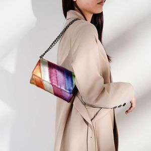 Designerin Frauenbeutel Kontrast Farbe Leder Nähte Crossbody Bag Golden Vogel Umhängetasche Frauenbeutel Regenbogenhandtasche für Frau Cyx042407