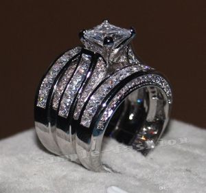 VECALON Fine Jewelry Princess Cut 20ct Cz Diamond Engagement Anello di merda nuziale Set per donne Ring di dita piene in oro bianco da 14 kt 2378512