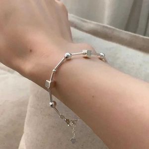 Beaded Panjbj 925 Pure Silver Beads Womens Letter Bracelet Punk非対称ラッキーオンス