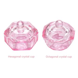 Líquidos 1pcs rosa cristal acrílico líquido prato tocar prato copo de vidro com tampa de tampa para acrílico Powder Monômero Ferramenta de beleza da arte da unha