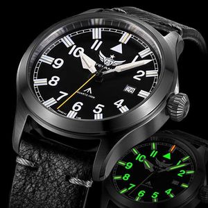 腕時計ヤランメンズクォーツT字型セルフラミーロンダメントリチウムバッテリーパイロットスイミングWRMサファイア本革V1021 Q240426