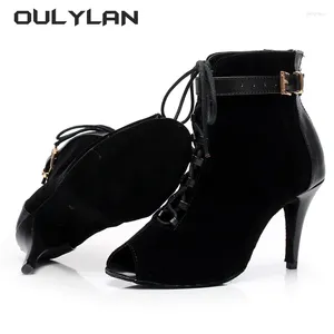 Sapatos de dança Oulylan Black Women's High Heel Boots Latim Médio Baixo Salto Mulheres Sexy Purple Modern Jazz
