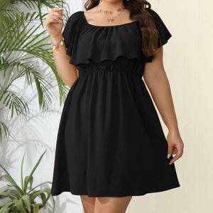大きなサイズの女性の短いスカート夏肩の夏の木製の耳の固形色の甘いドレス