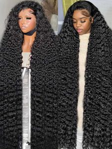 Syntetiska peruker 32 tum lång djup våg peruk 180 densitet 13x6 spets front 13x4 naturligt svart mänskligt hår remy lämpligt för kvinnor Q240427