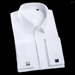 Herrklänningskjortor franska manschettskjorta täckt knapp långärmad män affärsformellt kungblå bröllopsfest manschettknappar smokar smokar