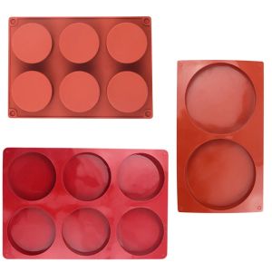 Moulds 6 Cavity Large Disc Silicone Mold Suitable for Baking Muffin Pan Resin Coaster Burger Chocolate Tart Quiche Cake Decoration