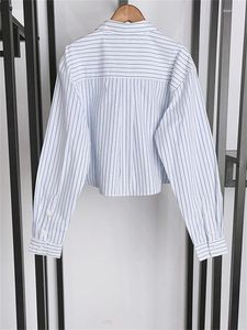 Women's Blouses Women Striped Letter Embroidery Blouse Ladies Turn Down Collar Long Sleeve Single Breasted Sweet Shirt Spring 2024