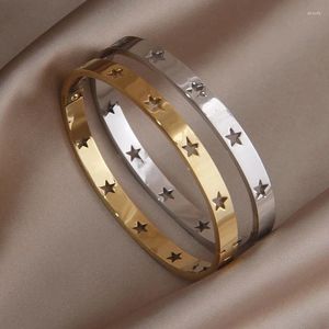 Bangle Classic rostfritt stål Metal Hollow Star Open Bangles for Women modemärke smycken armband festtillbehör gåvor