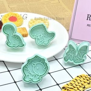 Moulds 4Pcs Dinosaur Cookie Cutter Biscuit Embosser Stamp Mold Cartoon Animal Pattern Fondant Cookie Molds Baking Cake Decorating Tools