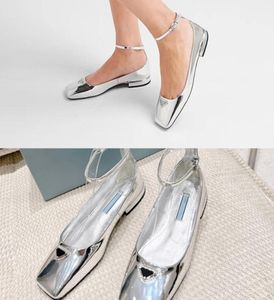 Ballerine in Pelle Metallizzata Sandals Single Shoe Series Star Online Celebrity Likes Refined Elegant Square Toe Cap Metal Textur9067894