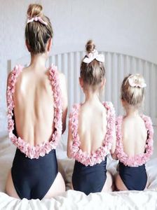 Family Parentchild Flower Backless Onepiece Swimsuits Women Girls WhiteBlack Swimwear Beachwear Jumpsuit Bathing Suit2853920