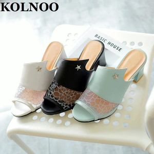 Kapcia Kolnoo Women ręcznie robione 5 cm Midheels Patchwork Patchwork Sexy Peep-Toe Sandals łatwe noszenie mody na imprezę letnie buty balowe