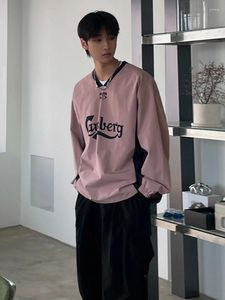 メンズフーディーズSyuhgfa Clothing2024 Spring VネックプリントスウェットシャツINSトレンディファッション韓国ストリートウェアルーズスウェットシャツトップス