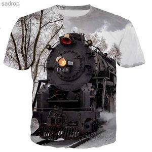 Мужские футболки Summer Mens 3D Print Steam Train T -Form Sports and Leisure Youth Ship Commory Top Short Riceves.xw