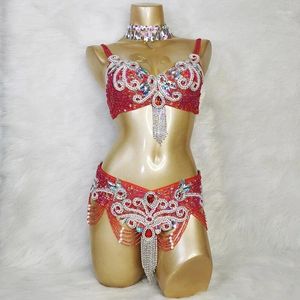 Bühnenverschleiß Kristall Bauch Tanz Kostüm Bar Belt 2pc Set Ladies Bellydancing Kostüme Karneval Samba Show Bikini Frauen Gogo