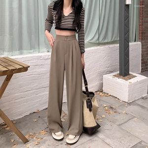 Women's Pants Straight Elastic Suit Wide Leg Trousers High Waist Casual Office Lady Loose Female Korean Fashion Spring