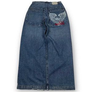 Herren Jeans Streetwear JNCO Wide Legged für Männer Y2K Hip Hop Harajuku Adler bestickt Vintage Denim Hosen Casual Bag High Waist Hose Neu Q240427