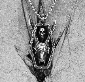 チェーン長い角の悪魔の頭蓋骨ステンレス鋼の男性ネックレスペンダントチェーンパンク