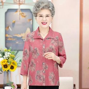 Blusas femininas idosa sete pontos manga tampa grande camisa tampa revestimento roupas de verão para idosos de meia-idade Blouse de estilo fino