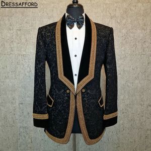 Black Jacquard Weave Men Siding Gold Edge Due pezzi Evening Blazer Groom Wear (giacca + pantaloni)