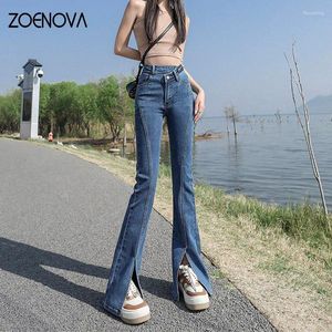 Women's Jeans ZOENOVA Casual Trouser Spring 2024 Fashion Wide Leg High Waist Flare Hem Ladies Clothing Y2K Pants Retro Style Streetwear