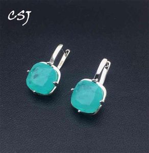 CSJ 우아한 Paraiba Tourmaline Earrings 솔리드 925 여성용 스털링 실버 보석 고급 보석 파티 웨딩 선물 선물 2102950823