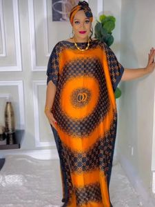 Estilo moda de tamanho grande feminino africano roupas dubai dashiki abaya tamanho de impressão de tamanho grátis com cachecol solto vestido 240423