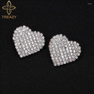 Stud Küpe Treazy Zarif Büyük Rezestone Kalp Moda Gümüş Renk Kristal İfadesi Düğün Kadın Mücevherleri
