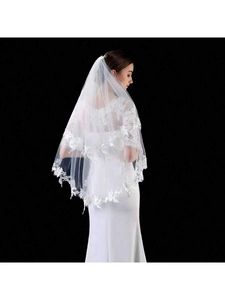 Wedding Hair Jewelry Wholesale White Ivory Short Wedding veils Lace Appliques Two Layers Bride Bridal veil 2024