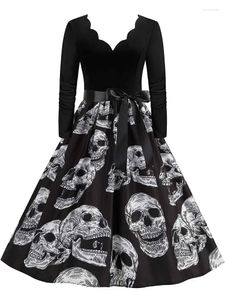 Abiti casual 2024 Abito da cranio vintage Abito di Halloween per donne Eleganti maniche lunghe retrò 50s da ballo di fine anno costumi da ballo costumi