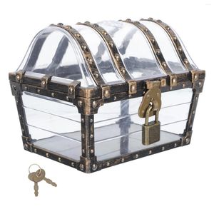 Garrafas Transparent Antique Pirate Treasure Box com trava e chave para a festa das crianças