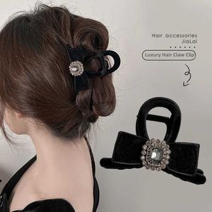 Clip per capelli Barrettes Womens Black Clip alla moda ed elegante Korean Bow Shark Rhinestone Girls