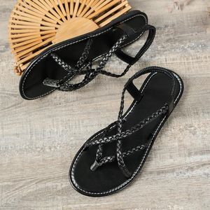 Scarpe casual da donna intrecciate sandali piatti clip punta estate elastica leggera
