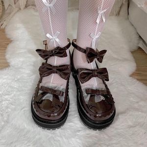 Casual Shoes Kawaii Sweet Official Lolita Flat Bright Pu Student Low Heel Round Toe Bow Women Anime Cosplay Japanese Gothic Vintage Goth