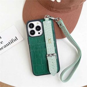 Cell Phone Cases Customized Gold Letters PU Leather Card Holder Cases For iphone 13 14 Pro Max 12 11 Pro Max14 plus Luxury Wrist Strap hard Cover J240426