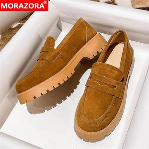 Casual Shoes Morazora 2024 Fashion Cow Suede Leather Women Loafers Ins Dress Platform Flats Ladies Yellow Blue Size 42