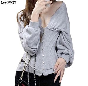 Women Autumn Hoodie 2019 Fashion Slim Grey Corset Casual Zip Buckle Blouse Pullover Gym Sport Jacket Sport Coats4682593