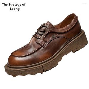 Casual Shoes Spring Autumn British Style Leisure Chunky Bottom Sying Lace-Up Pleated Full Grain Leather Men Motorcykel 2306