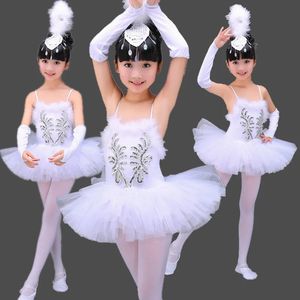 Professionella vita flickor Swan Lake Ballet Dresses Ballerina Dancing Costumes For Kids Dance Dress Performance Tutu Dancewear 240412